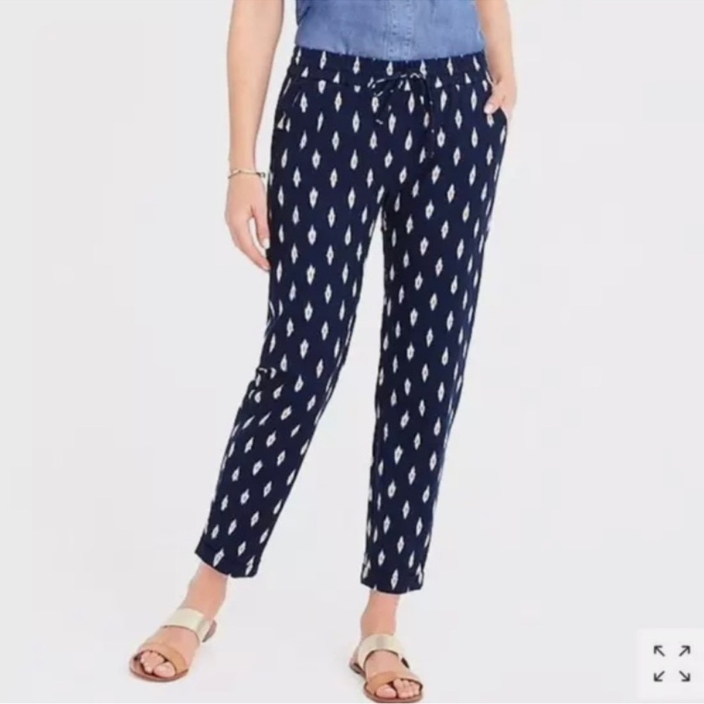 J.Crew Linen Ikat drawstring navy pants